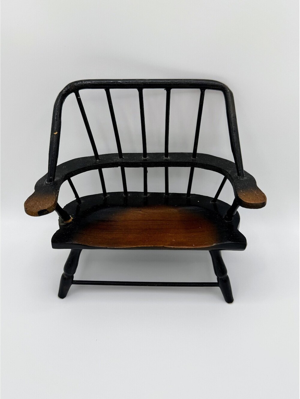 1:6 Scale Vintage Windsor Style Dollhouse Settee Bench Black Wood Doll Chair